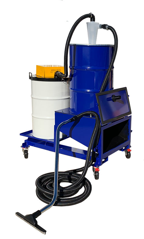 Sandblasting abrasive recovery vacuum system with Hopper/Cyclone 100 cfm