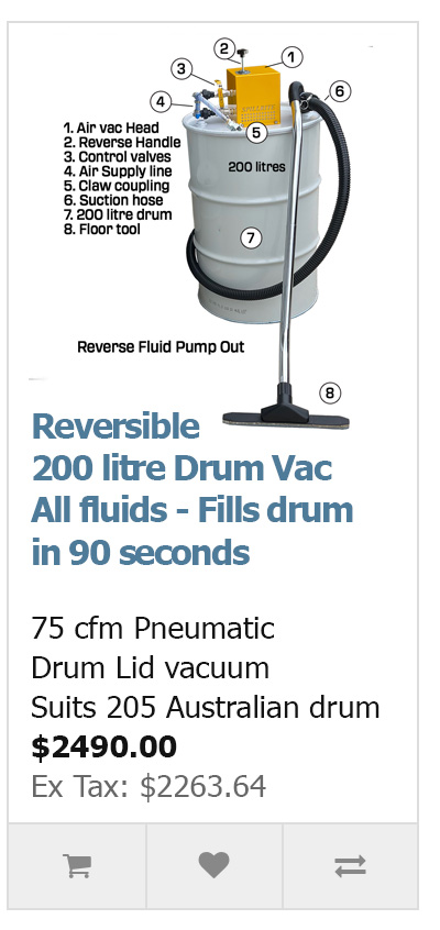 Reversible pneumatic drum vacuum for all fluids