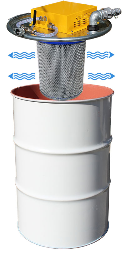 Reverse filter cleaning industrial drum vacuum